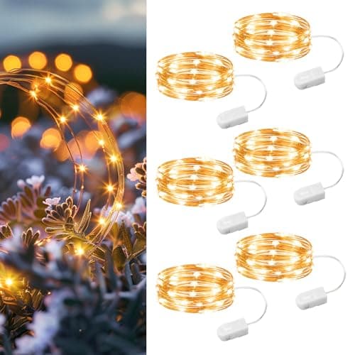 HXWEIYE 6 Pack Fairy Lights Battery Operated, 7ft 20LED Mini Firefly Starry Lights Mason Jar Lights for Indoor Outdoor Bottle Tree Party Wedding Halloween Thanksgiving(Warm White) image