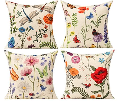 All Smiles Outdoor Patio Throw Pillow Covers 18x18 Set of 4 Spring Summer Garden Flowers Farmhouse Décor Outside Furniture Bench Chair Decorative Cushion Cases for Swing Deep Seat Bed Couch Sofa image