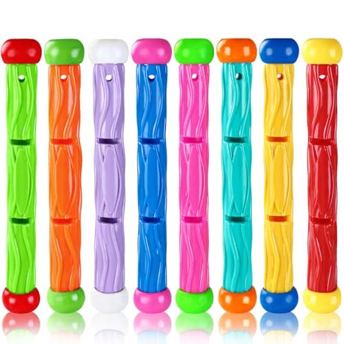 Vellibring 8PCS Pool Diving Swim Toys Colorful Underwater Training Sinking Throwing Dive Sticks for Kids Summer Pool Swimming Party Favor Games image