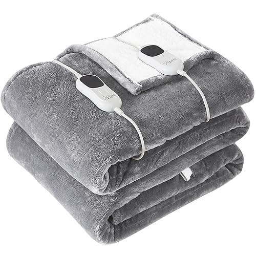 Homemate Electric Heated Blanket King - 100"x90" Heating Blanket King Size Dual Control 1/2/4/6/8 Hours Auto-Off 10 Heat Level Heat Blanket Over-Heat Protection Flannel Sherpa ETL Certification image