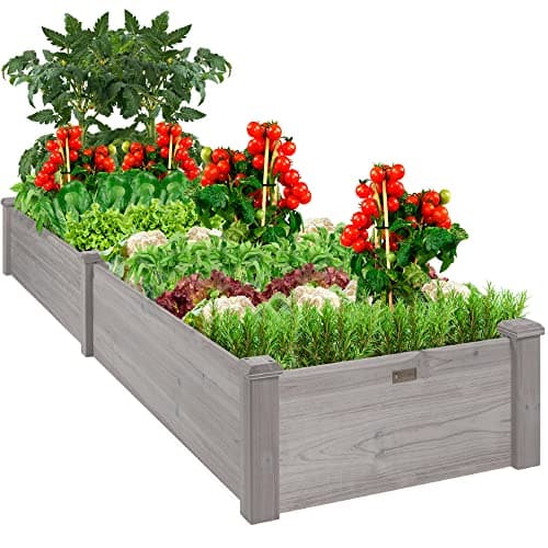 Best Choice Products 8x2ft Outdoor Wooden Raised Garden Bed Planter for Vegetables, Grass, Lawn, Yard - Gray image