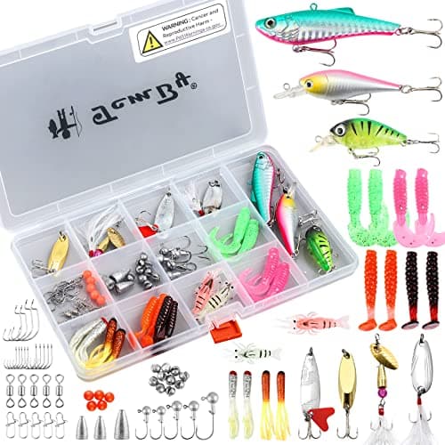 TCMBY Fishing Lures Bait Tackle Kit Set for Freshwater Trout Bass Fishing, Including Fishing Accessories, Fishing Tackle Box, Crankbait, Spoon, Hooks, Fishing Gear and Equipment for Starter Beginner. image