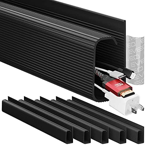 EVEO Cable Management Under Desk Kit (6 Units)-Under Desk Cable Management Cord Cover,Cable Hider Cord Management Under Desk Cable Organizer Self-Adhesive Cord Organizer Tray-96''JChannel 6X16 -Black image