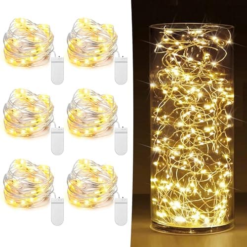 6 Pack Fairy Lights Battery Operated 7ft 20 LED Mini String Lights Twinkle Lights Silver Wire Firefly Starry Lights for Mason Jars Wedding Party Christmas Centerpiece Table Decorations, Warm White image