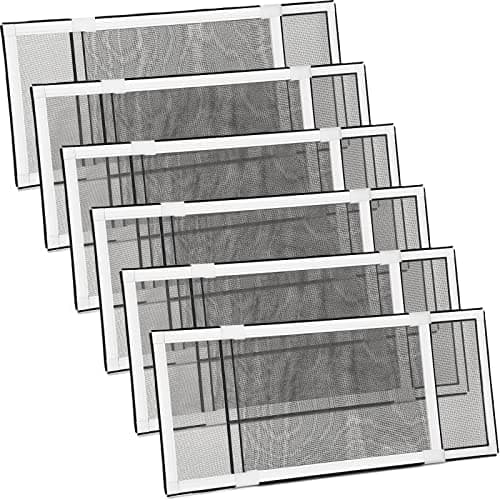 Treela 6 Pack of Expandable Window Screens for House Adjustable Pre Framed Windows Replacement Horizontal 10" H x 19" - 36" W White Mobile Home Mesh Net Dust Protector for Basement House image