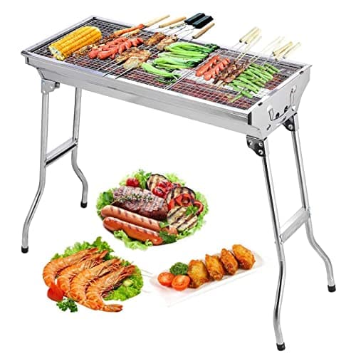 Barbecue Charcoal Grill Stainless Steel Folding Portable BBQ Tool Kits for Outdoor Cooking Camping Hiking Picnics Tailgating Backpacking or Any Outdoor Event (Large) image