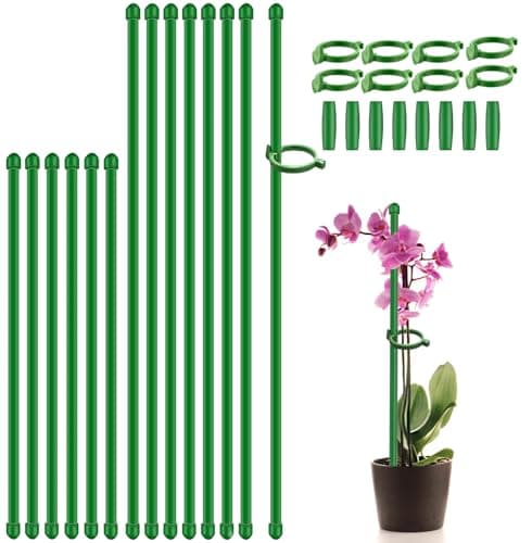 Plant Stakes 17inch &11inch SupKing Adjustable Length Plant Support Stake 16Pcs Green Orchid Stick with Clips for Indoor Outdoor,Garden Pole for Potted Tomato Amaryllis Vegetables Comes with 20 Ties image