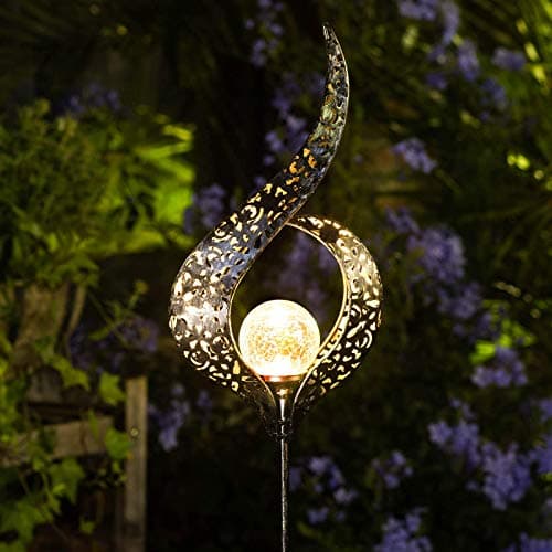 HOMEIMPRO Outdoor Garden Solar Lights Stake, Crackle Glass Globe, Metal Flower Waterproof LED Fairy Lights for Pathway, Lawn, Patio or Courtyard, Gardening Gift (Bronze) image