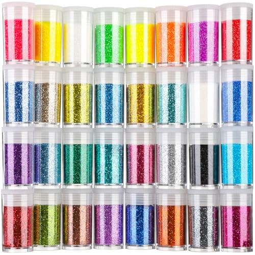 Teenitor Fine Glitter, 32 Jars, Each 8g GlitterAssorted Set for Color Arts and Craft , Eyeshadow, Makeup, Nail Art Pigment image