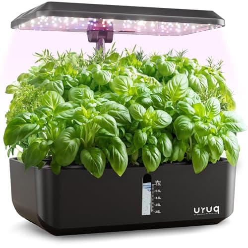 URUQ Hydroponics Growing System Indoor Garden 12 Pods Indoor Gardening System with LED Grow Light Height Adjustable Plants Germination Kit Quiet Smart Pump - Hydroponic Planter Fresh Harvest Black image