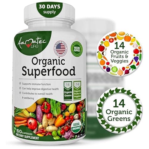 Aamatec Life Organic Superfood Greens Fruits and Veggies Complex - Dietary Supplement with 14 Greens and 14 Fruits & Vegetables image