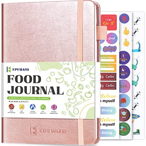 EPEWIZD Food Journal for Weight Loss, Meal Planner & Daily Food Wellness Diary to Count Calories Nutrient Intake,Weight Loss Journal to Track Health, Achieve Diet Fitness Goals (A5 size)-Rose Gold image