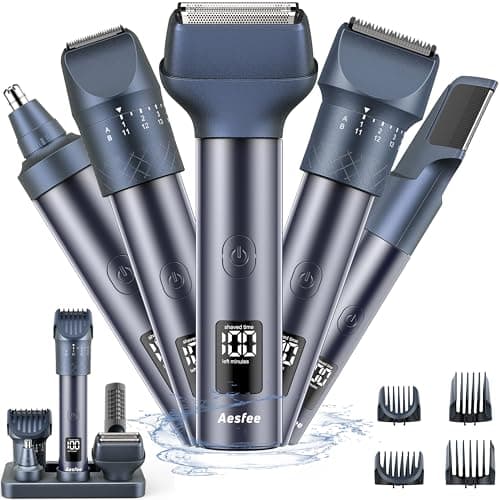 Aesfee Beard Trimmer for Men Hair Clippers Haircuts Set with Precise Dial Adjustable 20 Length Setting - Close Electric Shavers Hair Trimmer Kit for Mens Face Head Body Nose Ear - USB-C Recharge Dock image