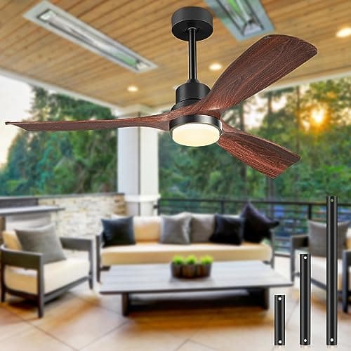 Forrovenco Ceiling Fans with Lights and Remote, 52 Inch Outdoor Ceiling Fan for Patios with Light 3 Downrods, 3 Blades Modern Ceiling Fan Noiseless Reversible DC Motor, Wood Fan for Farmhouse image
