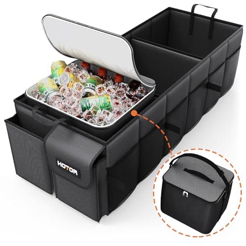 HOTOR Trunk Organizer for Car & SUV, Sturdy Car Organizer with Removable Car Cooler, Large Foldable Trunk Organizer with Cooler for Car, 3 Compartments, Adjustable Straps, Black，30.90”×12.60“×10.63” image