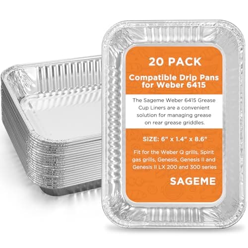 20 Pack Weber Grills Compatible Drip Pans 6415 for Weber Grills Spirit Gas Grills, Q Grills, Genesis and Genesis II LX 200 300 Series Disposable Aluminum Foil Grease Trays 6 x 1.4 x 8.6 Inches image