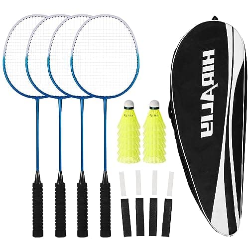 HIRALIY Badminton Rackets for Outdoor Backyard Games, Lightweight Badminton Set of 4 for Kids Adults Beginners, Including 4 Rackets and Replacement Grip Tapes, 12 Nylon Shuttlecocks, 1 Carrying Bag image