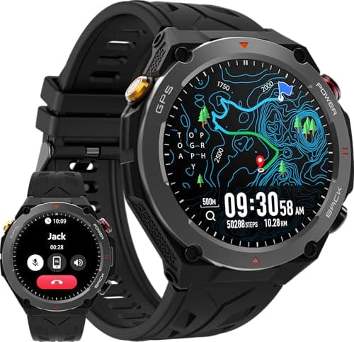 baoinse Military Smart Watch with GPS Tracker, Pressure/Altitude/Compass, Rugged Smartwatch with 90 Days Battery, 1ATM Waterproof, Answer/Make Call, 100+ Sport Modes Fitness Tracker for Android iOS image