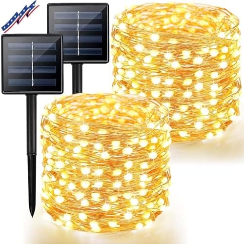 2Pack Solar String Lights Outdoor, 80FT 200LED Solar Fairy Lights, Waterproof Copper Wire & 8 Modes, Solar Twinkle Light for Garden, Tree, Wedding, Christmas Decorations, Patio, Fence (Warm White) image