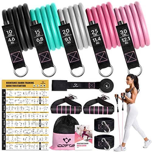 Resistance Bands with Handles for Women, 5 Level Exercise Bands Workout Bands for Physical Therapy, Yoga, Pilates, Door Anchor, Storage Pouch(Colour) image