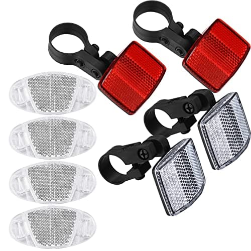 Bike Front and Rear Reflectors Kit, Bicycle Wheel Spoke Reflectors Kit, Bike Cycling Safety Warning Reflectors for Handlebar and Seatpost, Bike Road Safety Reflection Kit, Red and White/8 Pcs image