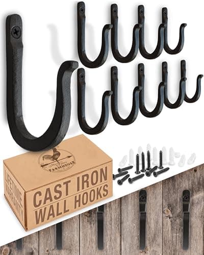 Railroad Spike Cast Iron Hooks (10 Pack) Handmade Blacksmith, Wall Mounted, Farmhouse Decorative Cast Iron Wall Hooks, Vintage Hooks for Hanging Coats, Bags or Pots in Pantry (Black) image