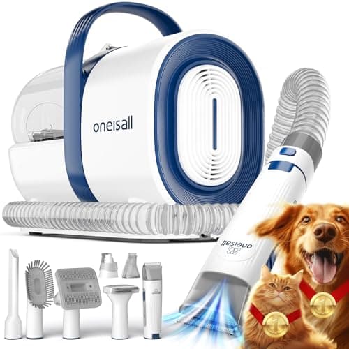 oneisall Dog Grooming Vacuum, Pet Grooming Vacuum with Clipper Nail Grinder, 1.5L Dust Cup Dog deshedding Vacuum Brush with 7 Pet Grooming Tools for Shedding Pet Hair, Home Cleaning image