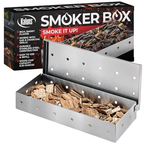 Kaluns Universal Stainless Steel Smoker Box, Gas or Charcoal Grill Smoke Box, Works with Wood Chips, add Delicious Smoked Flavor, Hinged Lid,Warp Free Grill Accessories image