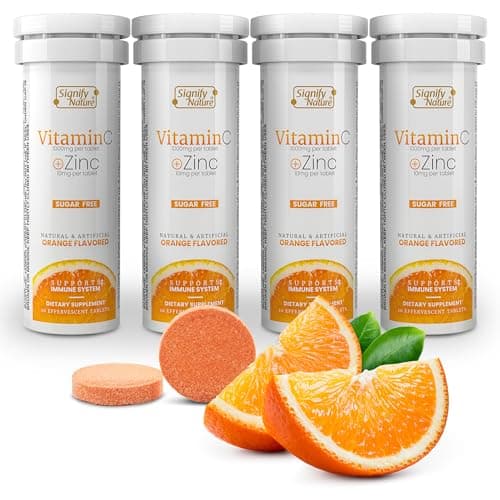 SIGNIFY NATURE Vitamin C 1000mg Effervescent Tablets - Potent Immune Support VIT C with Zinc Supplement - Sugar-Free & Vegan Formula | Dissolvable Vitamin C Tablets - Water Soluble Fizzy Elixir - 40CT image