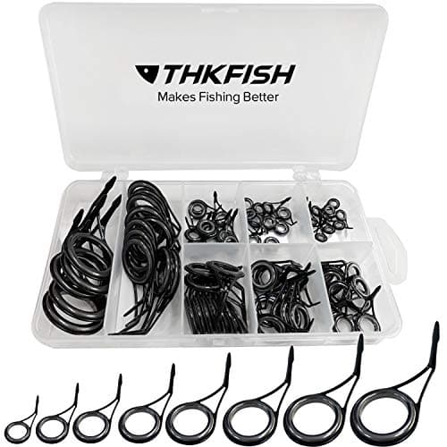 THKFISH Fishing Rod Repair Kit - Spinning Rod Guides Ceramics & Stainless Steel Carbon Guides - 8 Sizes, Black, 75pcs image