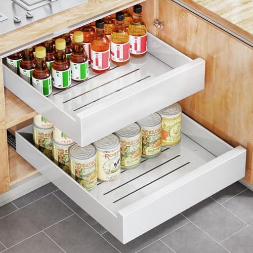 Pull Out Cabinet Organizer Fixed With Adhesive Nano Film, Heavy Duty Storage and Organization Slide Out Pantry Shelves Sliding Drawer Pantry Shelf for Kitchen 15.8"W x 16.9"D x 3.1"H(1PC) image