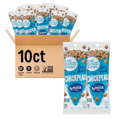 The Good Bean Crunchy Chickpeas - Sea Salt - (10 Pack) 1.4 oz Packet - Roasted Chickpea Beans - Vegan Snack with Good Source of Plant Protein and Fiber image