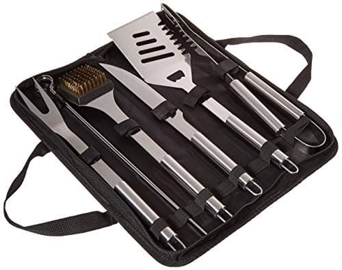 Home-Complete HC-1004 7 Grill Tool Kit-Stainless Steel BBQ Accessories Kitchen Set with Spatula, Tongs, Fork, Knife, Brush, Skewers, and Case, 8-Piece Travel, Silver image