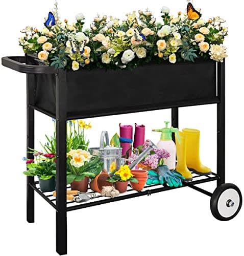 Koutemie Outdoor Raised Planter Bed Box with Legs for Gardening, Elevated DIY Garden Cart on Wheels for Vegetables Flower Tomato Herb Plant, Black image