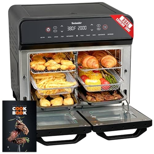 24Qt Dual Zone Air Fryer Oven with Rotisserie, Large Double Air Fryers Mini Oven Digital 1800W 10 in 1 Airfryer Countertop Convection Oven Electric and Grill, Stainless Steel Inner, 360° Even Heating image
