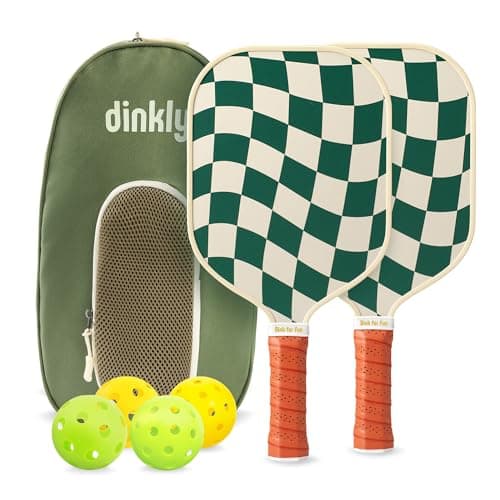 Dinkly Pickleball Paddles Set of 2 - USAPA Approved Graphite/Fiberglass Pickleball Racket, 2 Pickleball Rackets, 4 Balls and 1 Portable Carry Bag, Pickle Ball Set for Men Women, Wave Check image
