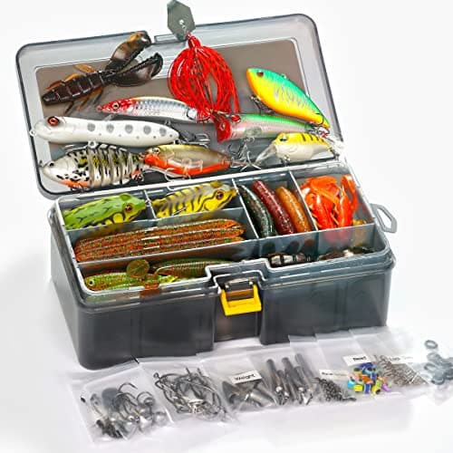 OJYDOIIIY Bass Fishing Lures Kit for Freshwater with Animated Swimbait,Topwater Plopper,Chatterbait,Crankbait,Soft Plastic Baits Set with Tackle Box Included image