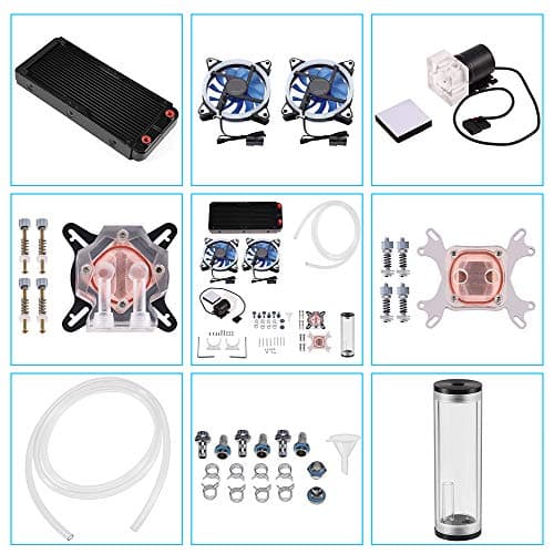 DIY 240mm Water Cooling Kit, DIY 240mm Cooler CPU/GPU Block Pump Reservoir with LED Fan Heat Sink Computer Water Cooling Connectors Kit, Liquid CPU Cooler Kit image