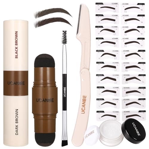 UCANBE 25PCS Eyebrow Stamp Stencil Kit With Dual-Color Eyebrow Stamp Pomade, 20 Reusable Eyebrow Stencils, Finishing Powder, Brush, Eyebrow Razor, Zipper Pouch, Waterproof Eye Brow Stamping and Shaping Kit04 image