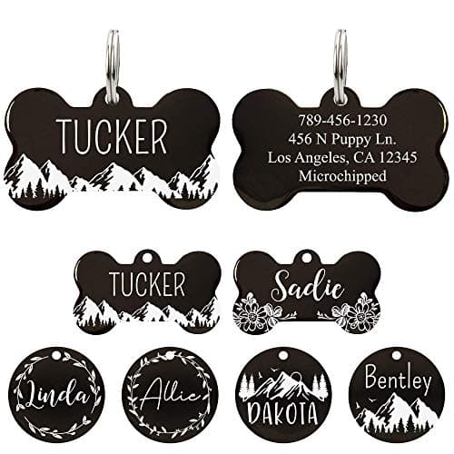Ultra Joys Stainless Steel Pet ID Tag, Personalized Front and Back Engraving, Customized Dog Tags and Cat Tags, Bone Tag with Mountain Design image
