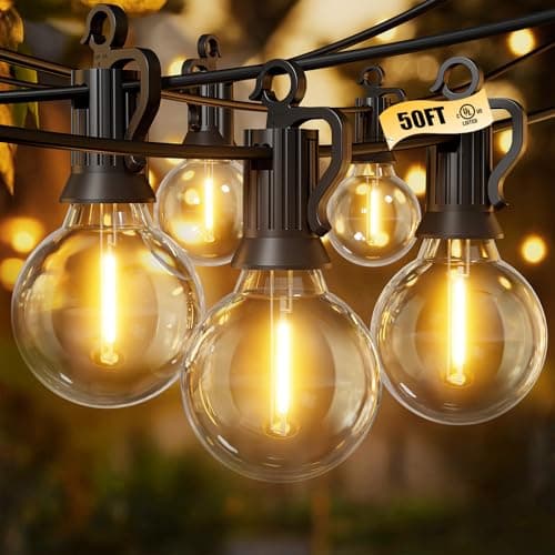 Brightown Outdoor String Lights - Connectable Dimmable LED Patio String Lights with G40 Globe Plastic Bulbs, All Weatherproof Hanging Lights for Outside Backyard Porch (50 ft - 25 LED Bulbs) image