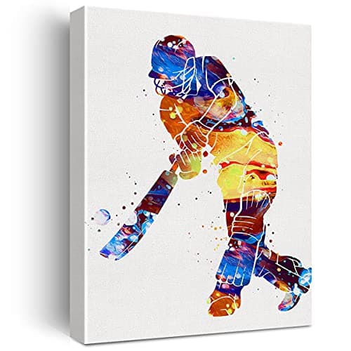 Cricket Player Watercolor Wall Art Male Cricket Canvas Painting Prints for Home Wall Decor Framed Artwork Cricket Player Gifts(12x15 Inch) image