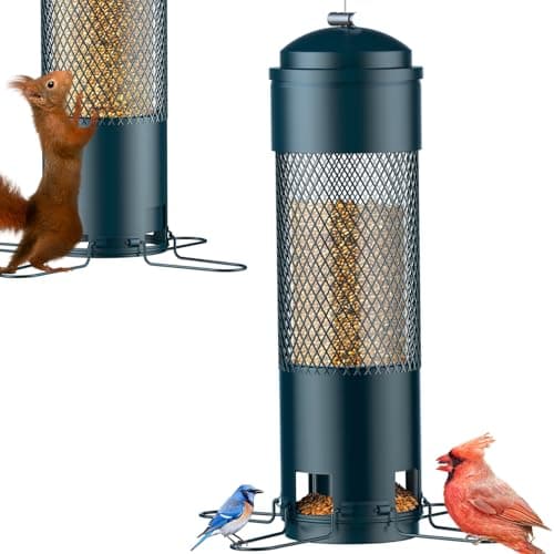LCSEVEN Bird Feeders for Outdoors Squirrel Proof with Weight-Activated Perches, Hanging Bird Feeder for Outside, Metal Feeder for Wild Cardinal, Finch, Blue Jay, Chickadee, 3LB Seed Capacity, Green image