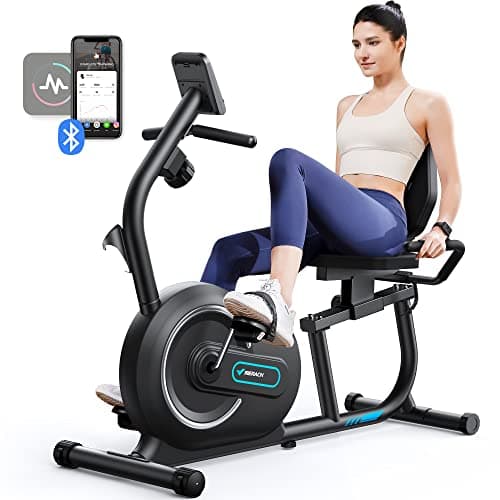MERACH Recumbent Exercise Bike for Home with Smart Bluetooth and Exclusive App Connectivity, LCD, Heart Rate Handle, S08 Magnetic Recumbent Bikes, Black image