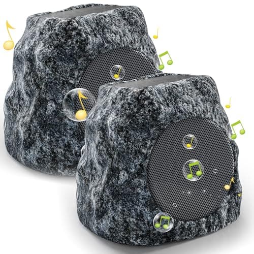 Outdoor Rock Speaker 60W Deep Bass Multi-Sync up to 100 Speakers Auto-Pairing, IPX7 Waterproof Solar-Powered Bluetooth Speaker Perfect for Pool, Garden, Patio, Ideal for Music Entertainers - 2 Pack image