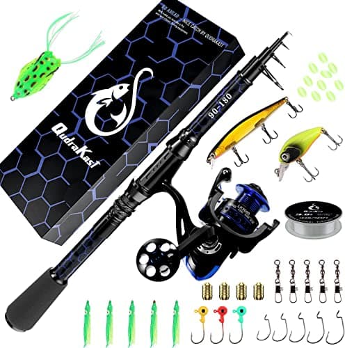 Fishing Rod and Reel Combos, Unique Design with X-Warping Painting, Carbon Fiber Telescopic Fishing Rod with Reel Combo Kit with Tackle Box, Best Gift for Fishing Beginner and Angler (180 Bule) image