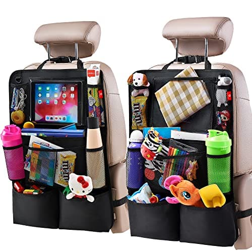 Helteko Backseat Car Organizer, Kick Mats Back Seat Protector with Touch Screen Tablet Holder, Back Seat Organizer for Kids with 9 Storage Pockets, Travel Accessories (2 Pack, Black) image