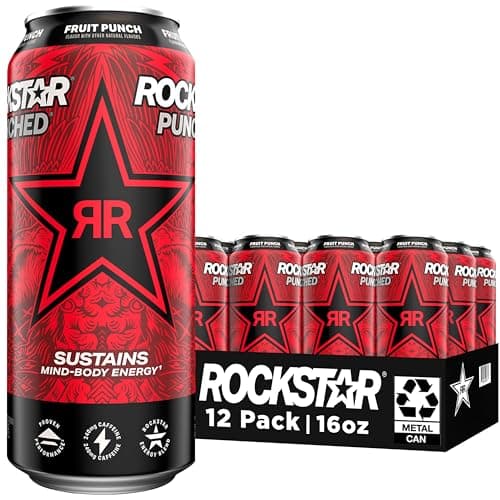 Rockstar Punched Energy Drink, Fruit Punch, 16 Fl Oz (Pack of 12) (Packaging May Vary) image