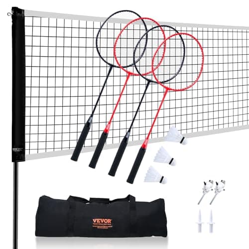 VEVOR Badminton Net Set, Outdoor Backyard Beach Park Badminton Net, Portable Badminton Equipment Set, Adults Kids Badminton Net with Poles, Carrying Bag, 4 Iron Rackets, and 3 Nylon Shuttlecocks image
