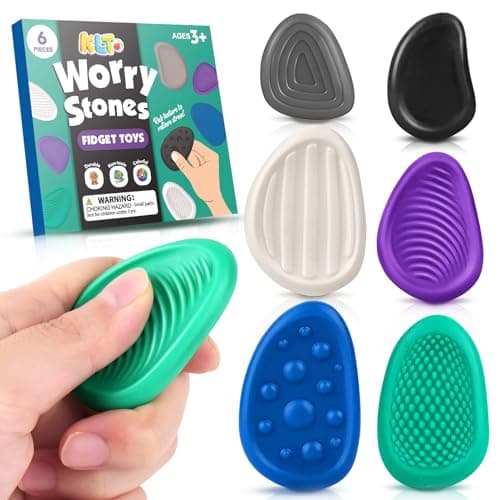 Fidget Toys Adults Sensory Stone: 6 Pack Textured Worry Stone for Autism Kids Calming Down - Fidget Stress Toys for Anxiety Relief - Small Students Prizes Fidget Toys image